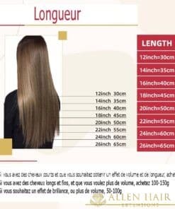 Longueur des extensions de cheveux en Inch, pouces, cm