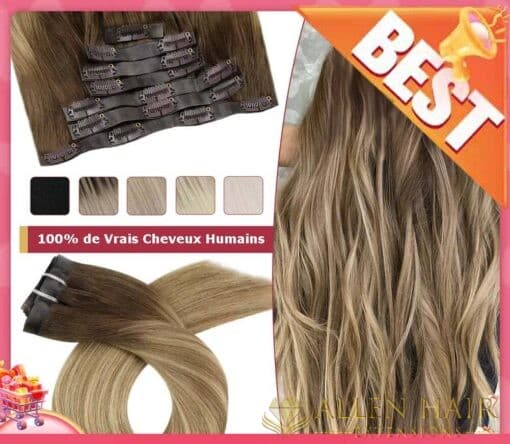 Extensions de cheveux humains à clipser invisibles