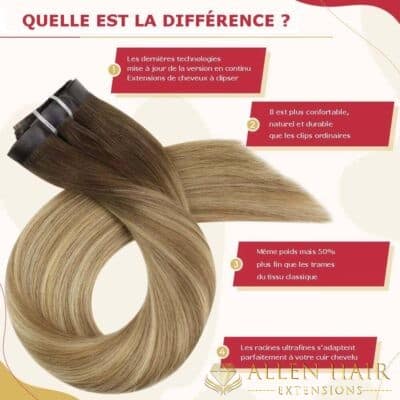 Extensions de cheveux invisibles à clipser